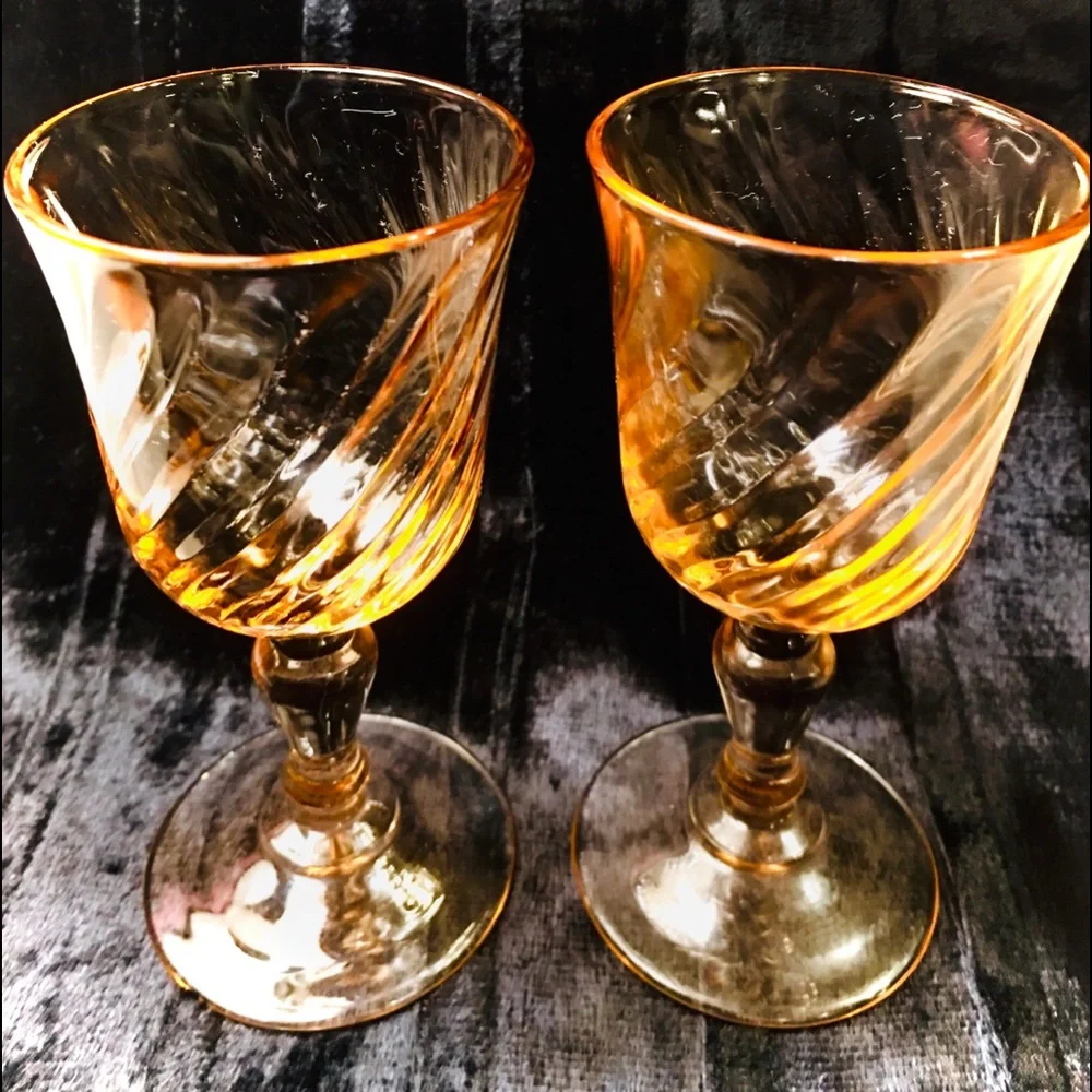 SOLD!⛔️VINTAGE 2 PINK SWIRL ROSALINE LIQUEUR GLASSES 🇫🇷 - Picture 2 of 8